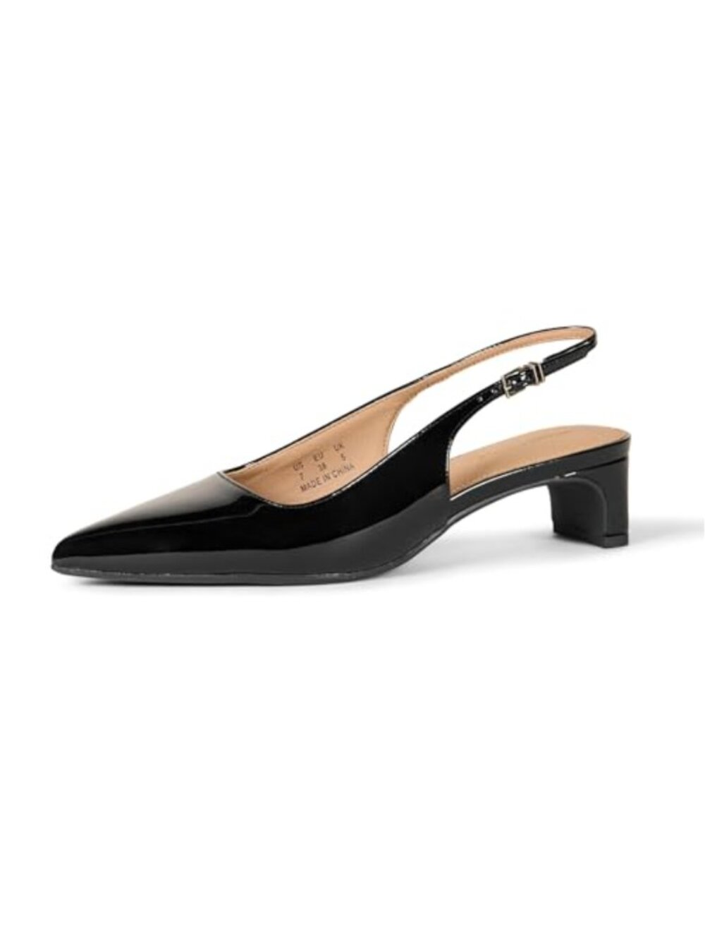 Women's Slingback Block Heels Pumps Memory Foam Faux Leather Pointed Toe